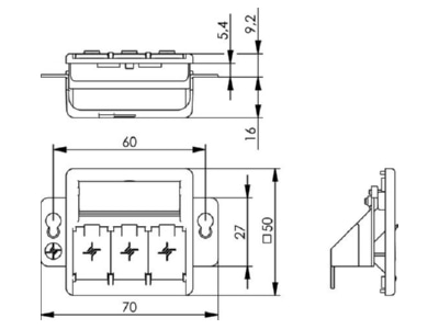 Dimensional drawing Telegaertner 100021419 Twisted pair Data outlet white