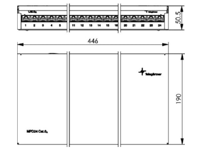Mazeichnung Telegaertner J02023A0053 PatchPanel MPD24 HS K AP Cat 6A rws