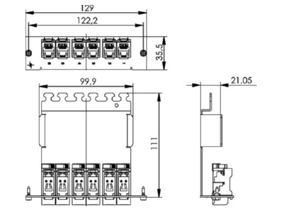 Mazeichnung Telegaertner J02021A0037 Modultraeger 3HE 7TE inkl 6xAMJ S Modul