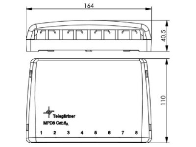 Dimensional drawing Telegaertner H02000A0103 Patch panel copper