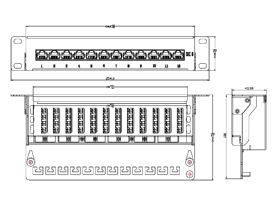 Ma�zeichnung EFB Elektronik 37736 12 Mini Patchpanel 12xRJ45  grau
