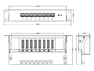 Ma�zeichnung EFB Elektronik 37736 8 Mini Patchpanel 8xRJ45  grau