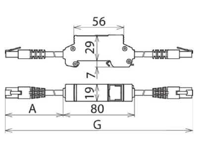 Dimensional drawing 1 Dehn DPA M CAT6 RJ45S 48 RJ45 8 8  Patch cord Cat 6 3m
