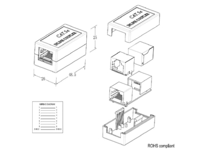 Ma�zeichnung EFB Elektronik 37529 1 Modular Kupplung 1 1 RJ45 Cat 5E