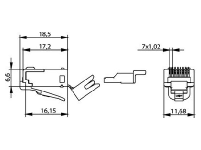 Mazeichnung 1 Telegaertner J00026A0165 RJ45 Stecker Cat 6 geschirmt 8 pol 