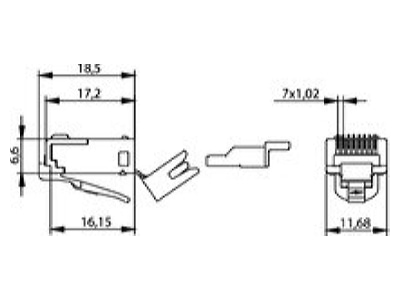 Mazeichnung 2 Telegaertner J00026A0165 RJ45 Stecker Cat 6 geschirmt 8 pol 