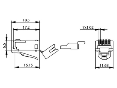 Mazeichnung 3 Telegaertner J00026A0165 RJ45 Stecker Cat 6 geschirmt 8 pol 