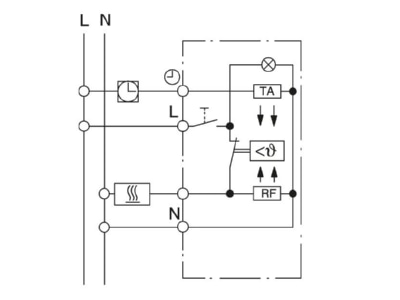 Schaltbild Eberle UTE 1011 RAL1013 G55 UP Raumregler 5 30C AC230V 1Oeffner