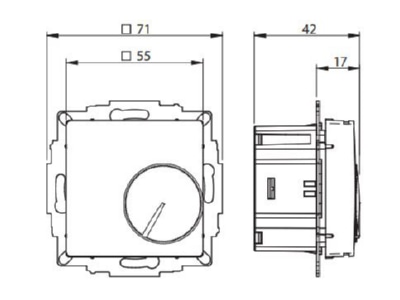 Ma�zeichnung Eberle UTE 1031 Alu 55 Unterputz Raumregler 5 30C AC230V 1Wechsler