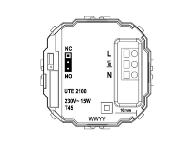 Anschlussbild Eberle UTE 2100 RAL9016 G50 UP Raumregler 5 30C AC230V Ausgang Triac