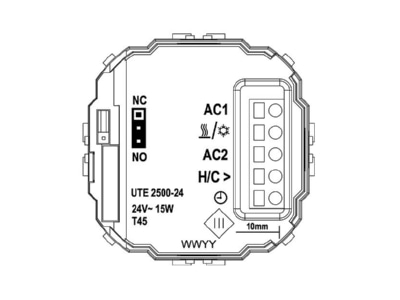 Anschlussbild Eberle UTE 2500 24RA9010G50 UP Raumregler 5 30C AC24V Ausgang Triac