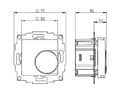 Ma�zeichnung Eberle UTE 2500 RAL9010 G50 UP Raumregler 5 30C AC230V Ausgang Triac