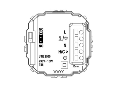 Anschlussbild Eberle UTE 2500 RAL9016 G55 UP Raumregler 5 30C AC230V Ausgang Triac