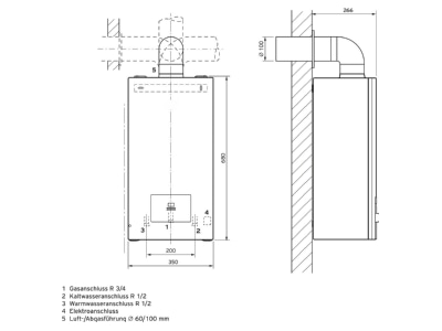 Ma�zeichnung Vaillant turboMAG 115 1 E Gas Durchlaufwasserhitzer mit Geblaese