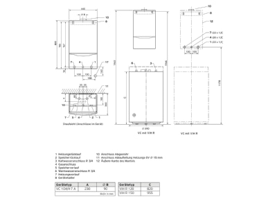 Dimensional drawing Vaillant VC 104 Wall mounted gas boiler