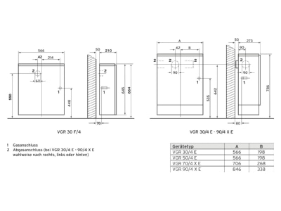 Mazeichnung Vaillant VGR 50 Gas Raumheizautomat cremeweiss grau