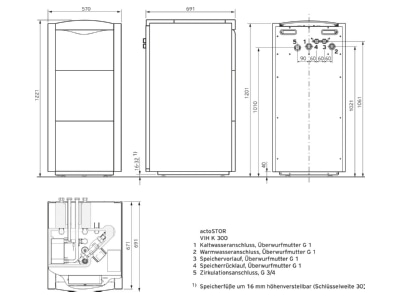 Ma�zeichnung Vaillant VIH K 300 WW Schichtladespeicher 150 l