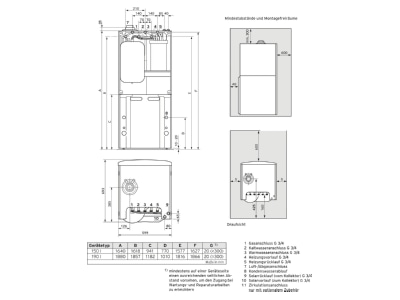 Ma�zeichnung Vaillant VSC S 146 4 5 150 LL Kompaktgeraet Brennwert 3 14 kW  LL Gas