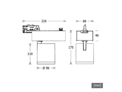 Dimensional drawing LTS SCOUT203927352D STsw Downlight spot floodlight 1x30W   LED track spotlight 2700K DALI 