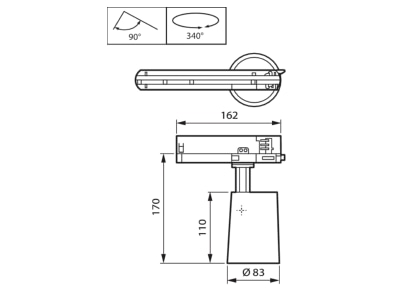Dimensional drawing Signify PLS ST210T 39S  01199100 Downlight spot floodlight 1x37 5W ST210T 39S 01199100