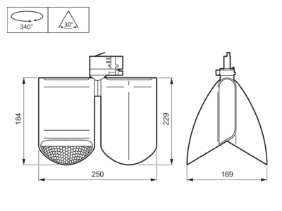 Dimensional drawing Signify PLS ST762T 39S  01166300 Downlight spot floodlight 2x65W ST762T 39S 01166300
