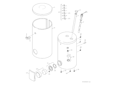 Exploded view 2 Bosch Thermotechnik WP500P1C Hot tap water boiler indirectly heated
