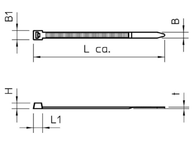 Dimensional drawing OBO 565 4 8x430 WS Cable tie 4 8x430mm white