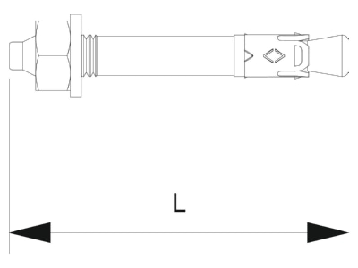 Dimensional drawing 1 OBO N 6 5 49 A4 Hammer set anchor M6x49mm
