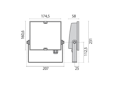 Dimensional drawing Performance in Light Guell Zero  306523 Spot light floodlight 1x28W 306523