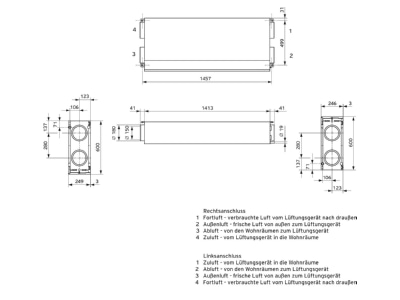 Ma�zeichnung Vaillant VAR 150 4 R Zentrales Lueftungsgeraet recoVAIR