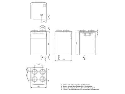 Ma�zeichnung Vaillant VAR 360 4 E Zentrales Lueftungsgeraet recoVAIR
