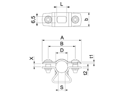 Dimensional drawing 1 OBO ASL 733 12 ALU Mounting strap 10   12mm
