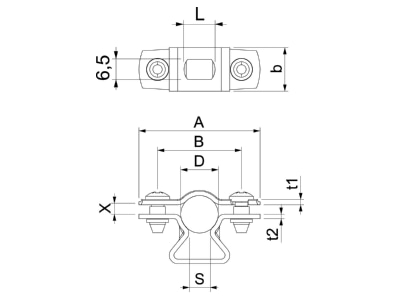 Dimensional drawing 1 OBO ASL 733 12 G Mounting strap 10   12mm
