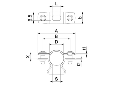 Dimensional drawing 1 OBO ASL 733 17 ALU Mounting strap 14   17mm
