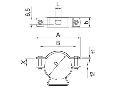 Mazeichnung 3 OBO ASL 733 36 A2 Abstandschelle mit Langloch 30 36mm