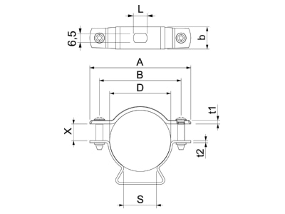 Dimensional drawing 1 OBO ASL 733 44 ALU Mounting strap 36   44mm
