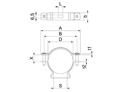 Dimensional drawing 1 OBO ASL 733 53 ALU Mounting strap 44   53mm

