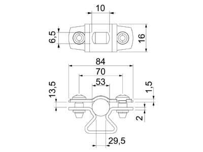 Dimensional drawing 2 OBO ASL 733 53 ALU Mounting strap 44   53mm
