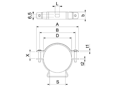 Dimensional drawing 1 OBO ASL 733 63 A4 Mounting strap 53   63mm
