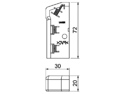 Dimensional drawing 1 OBO SLT ESli2070 cws End cap for baseboard wireway
