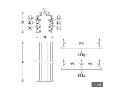 Mazeichnung LTS ST A 30 9000A 3 STws Stromschiene 3m weiss