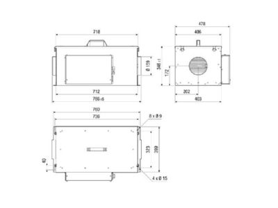 Mazeichnung Maico ECR 16 2 EC Compaktbox DN 160