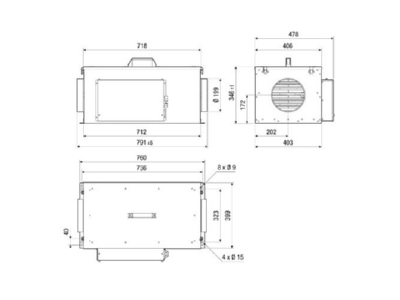 Mazeichnung Maico ECR 20 2 EC Compaktbox DN 200