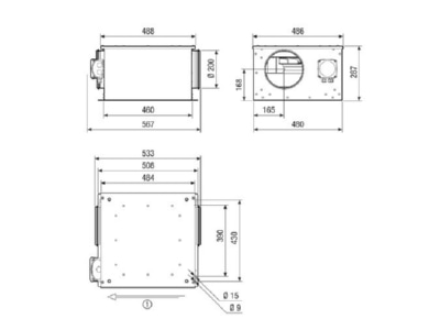 Mazeichnung Maico ESR 20 3 EC Lueftungsbox DN 200
