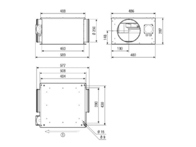 Mazeichnung Maico ESR 25 3 EC Lueftungsbox DN 250