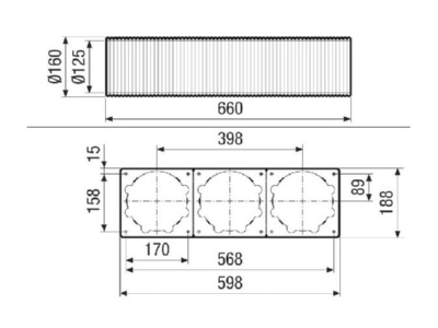 Dimensional drawing Maico WS 120 Trio L MP Mounting plate for Trio devices