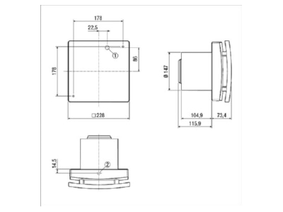 Ma�zeichnung 1 Maico AKE 150 1 Kleinraumventilator 250 m3 h 