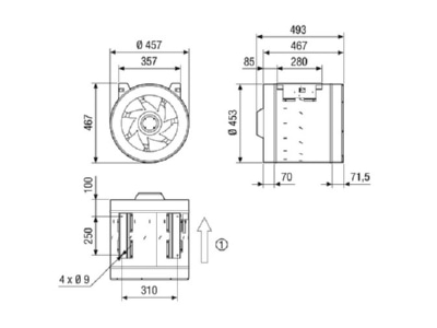 Ma�zeichnung Maico EDR 45 2 Diagonal Ventilator fuer Rohreinbau 