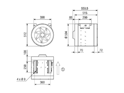 Ma�zeichnung Maico EDR 50 2 Diagonal Ventilator fuer Rohreinbau 