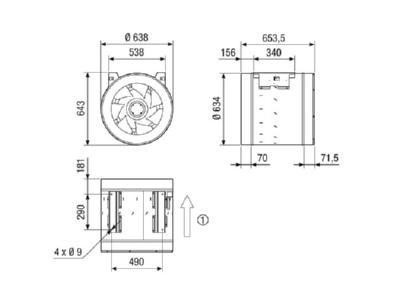 Ma�zeichnung Maico EDR 63 2 Diagonal Ventilator fuer Rohreinbau 